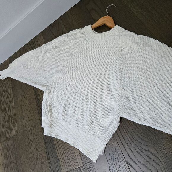 DKNY Pure Chenille Puff Sleeve Crewneck Sweater in Bone Ivory - Picture 13 of 16